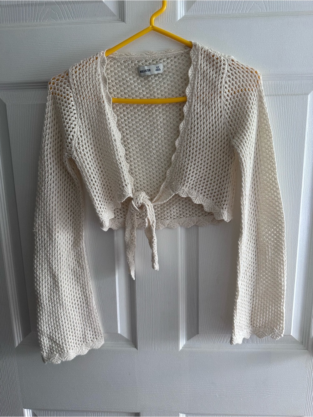 Hollister Hot Pink Tie-Front Crochet Crop Sweater